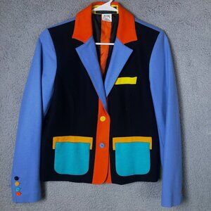 HARVE BENARD Womens 10 Multi-Color Block Wool Blazer Jacket 55% Wool Vintage